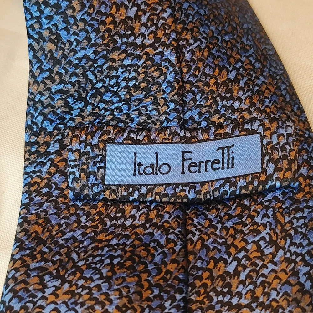Italo Ferretti Silvia Marina Blue and Brown handmade in Italy tie - Picture 5 of 7